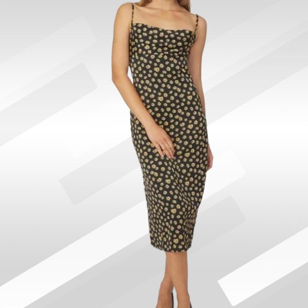 2/$50 WeWoreWhat Black Ditsy Daisies Cowl Neck Midi Dress Size 0